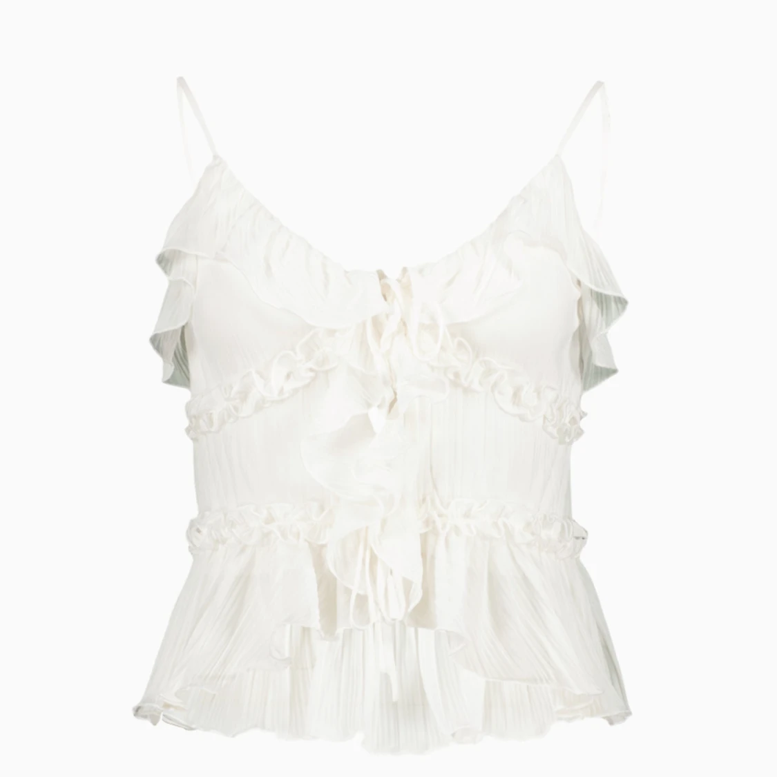 Vit volangig linnetopp med knyt