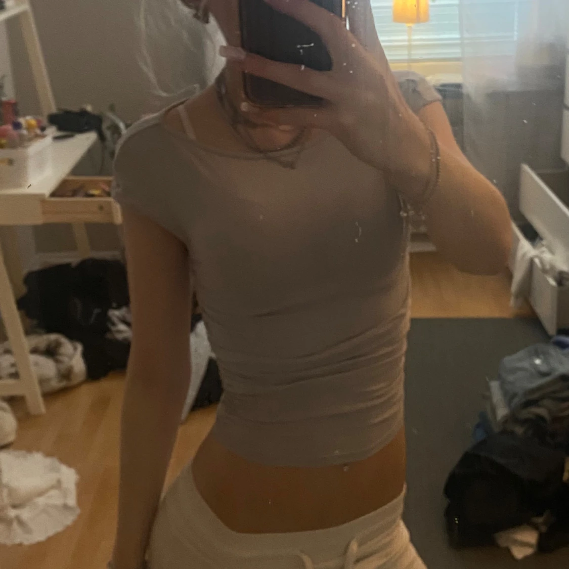 Ljusgrå croppad topp XXS - 1