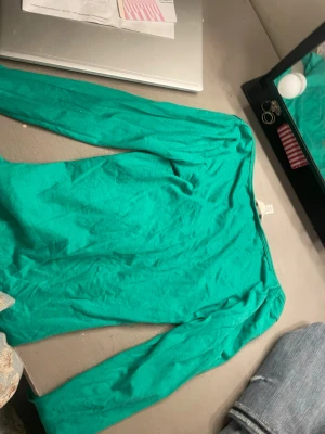 Grön långärmad topp från H&M - Säljer en enkel grön långärmad topp från H&M. Toppen har rundad halsringning och är tillverkad i mjuk bomull. Passformen är normal och färgen är klar grön, perfekt för dig som gillar färgstarka plagg.