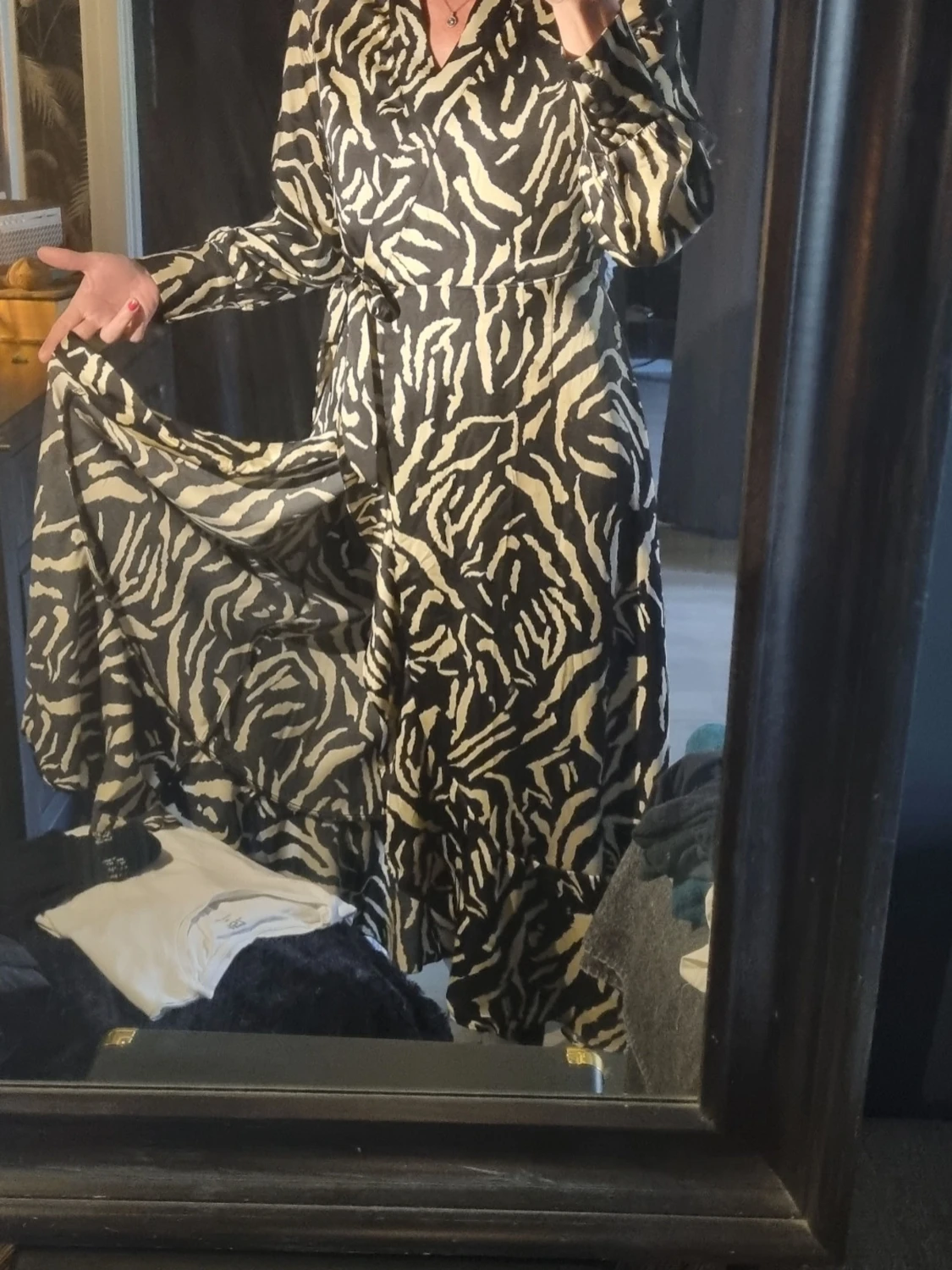 Zebramönstrad omlottklänning med bälte M - 3