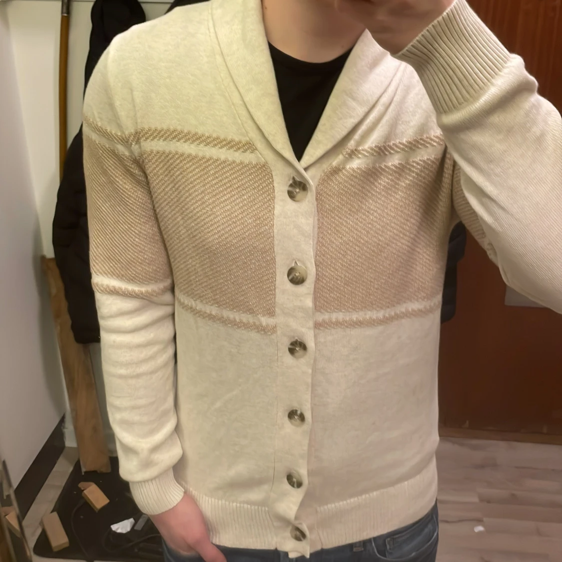 Beige stickad cardigan - 2