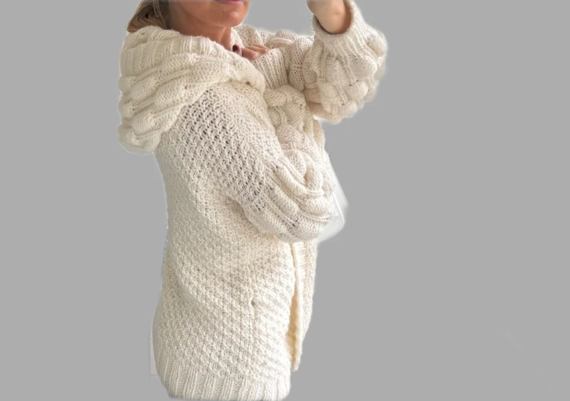 Vit chunky stickad kofta i ull - 5