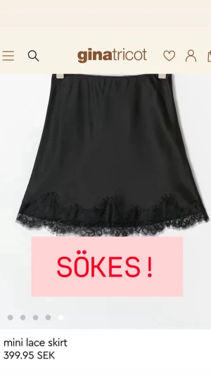 SÖKES: Mini lace skirt - Jag söker med ljus och lykta efter denna kjol från Gina Tricot. Verkar vara slutsåld överallt. Den heter ”Mini lace skirt” och jag är ute efter storlek M. 