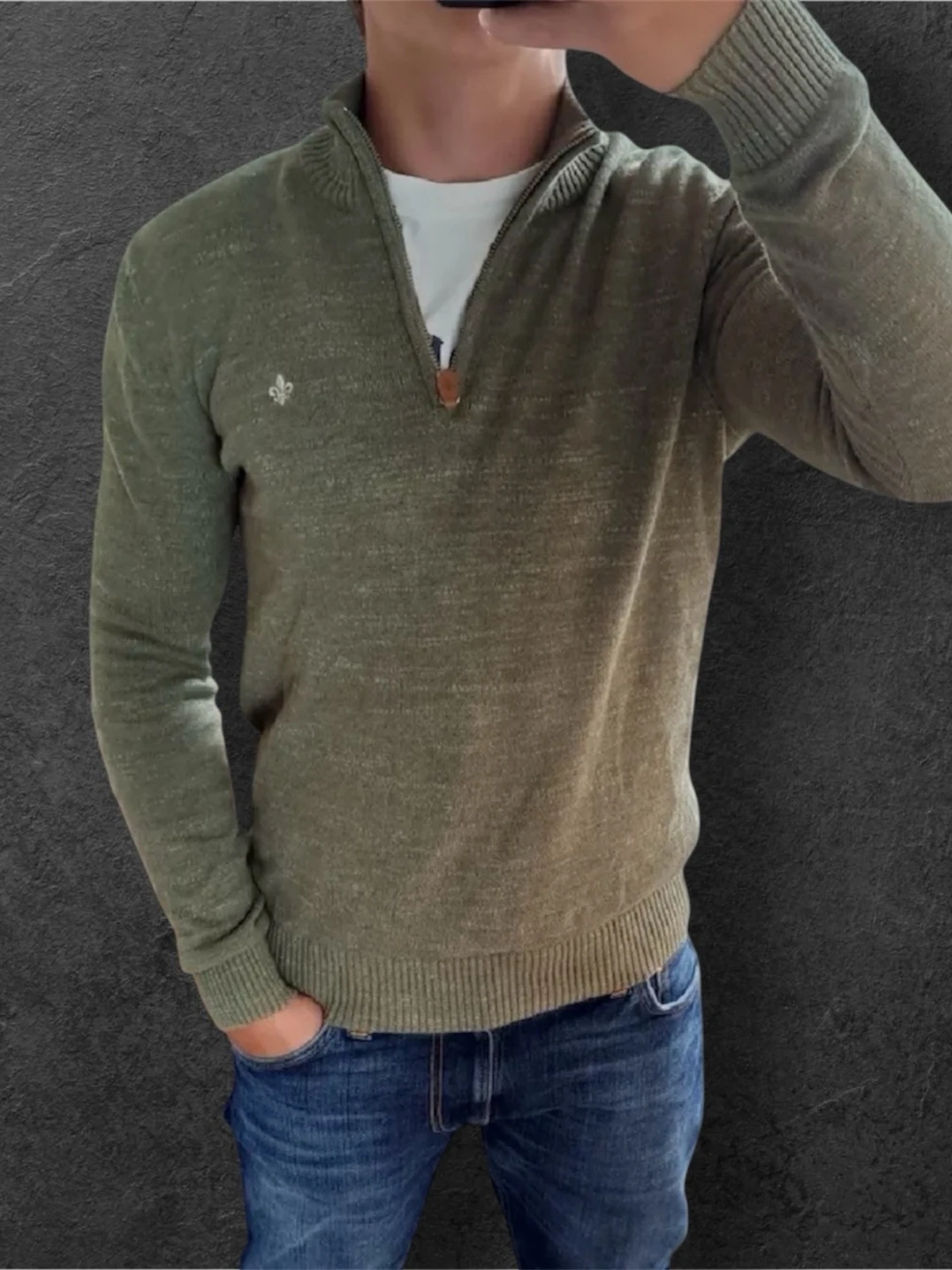 Olivgrön stickad half zip från Morris - 2