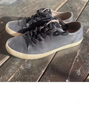 Svarta sneakers från Cole Haan - Snygga svarta sneakers från Cole Haan med klassisk låg profil och rund tå. Skorna har svart skinn på ovansidan, svarta snören och en beige platt sula. Perfekt för dig som gillar stilrena och tidlösa sneakers med diskret branding på hälen och tungan. Priset kan diskuteras vid snabb affär