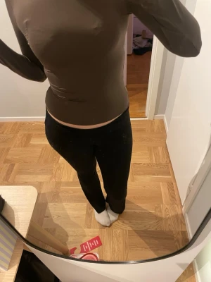 Brun långärmad slim topp - Säljer en brun långärmad topp med slim passform. Toppen är helt slät utan mönster och har en rund hals. Materialet känns stretchigt och mjukt, troligen polyester eller syntet. Perfekt att styla med jeans eller kjol för en clean look. Säljer pga jag har en till likadan.