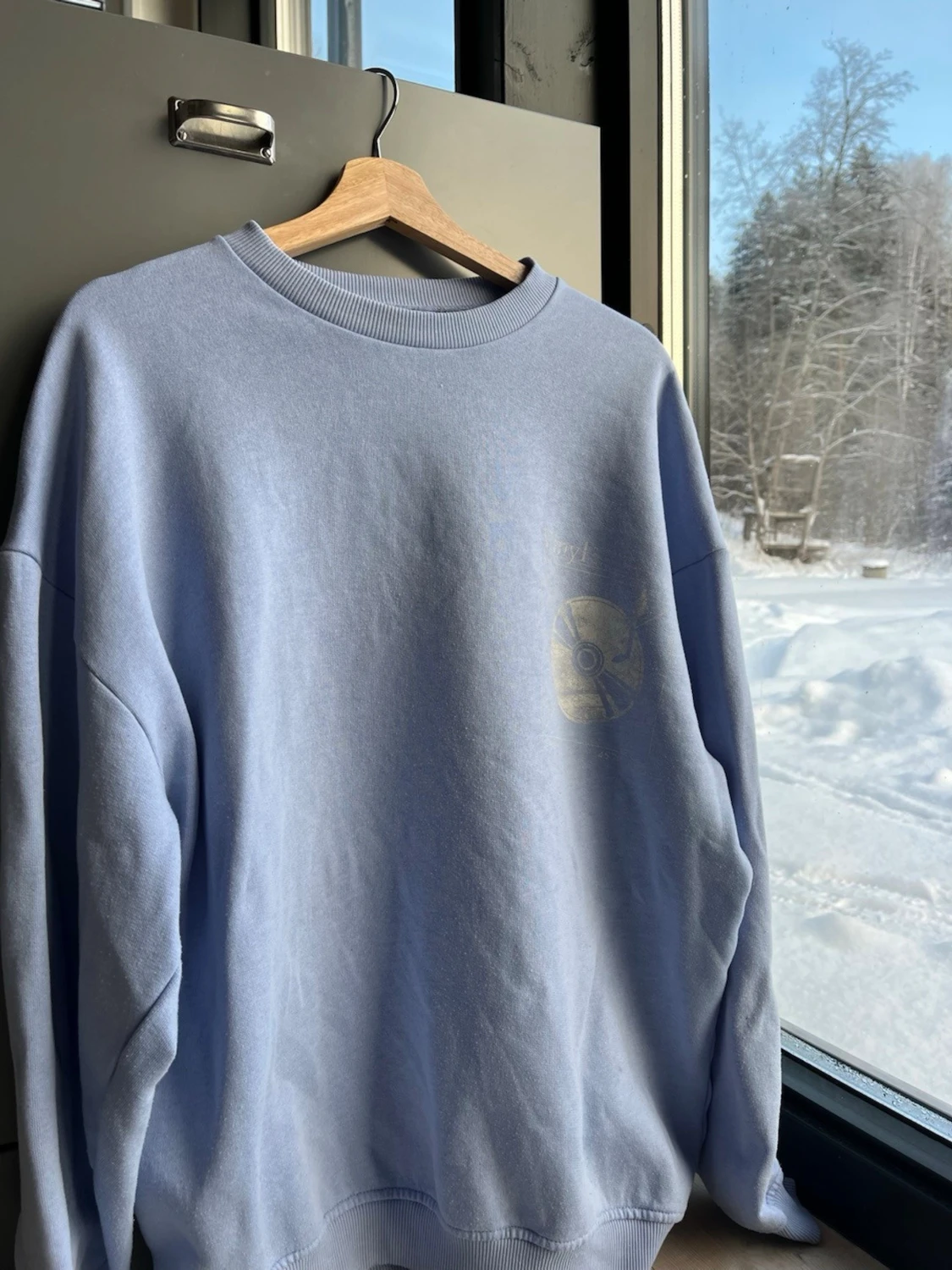 Ljusblå sweatshirt från Reclaimed Vintage med tryck strl M