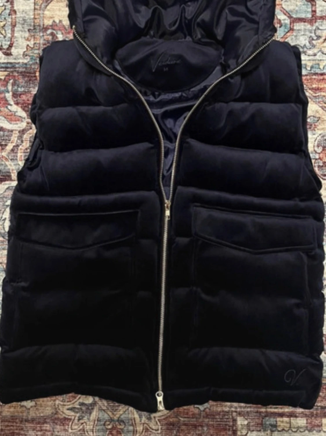 Mörkblå dunväst med huva - 3