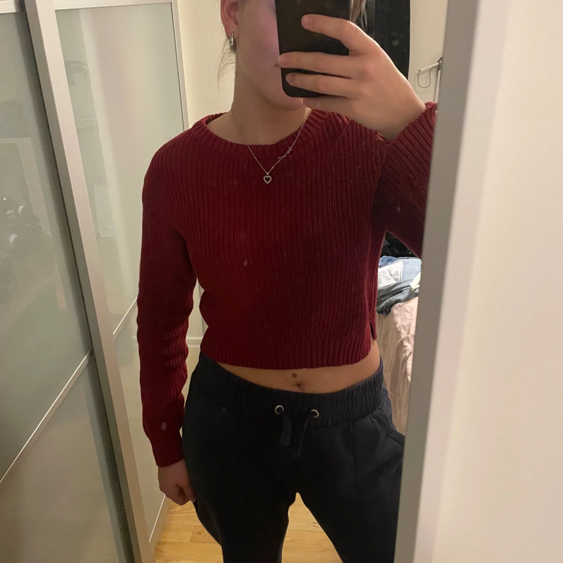 Vinröd croppad stickad tröja Even&Odd - 2