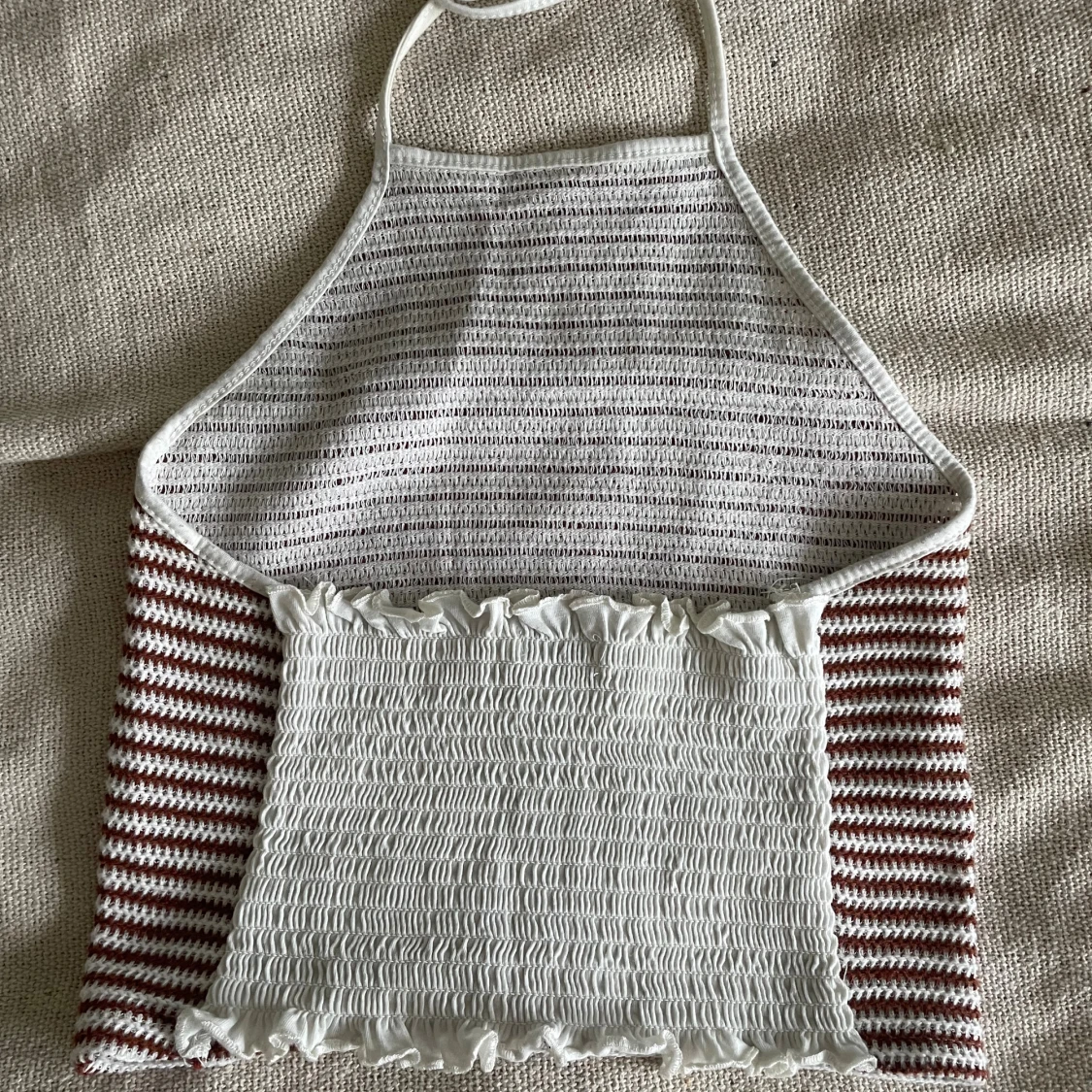 Randig croppad linnetopp med knyt - 1