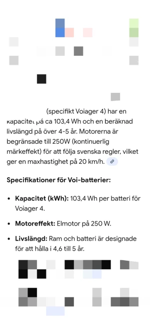El skoter batteri / ninebot batteri  - Begagnat originalbatteri till Voiager 4 elsparkcykel med kapacitet på 103,4 Wh och motoreffekt på 250 W. Batteriet har synligt yttre slitage men är designat för en livslängd på 4,6 till 5 år. Perfekt för dig som behöver ersätta eller uppgradera din elsparkcykel.