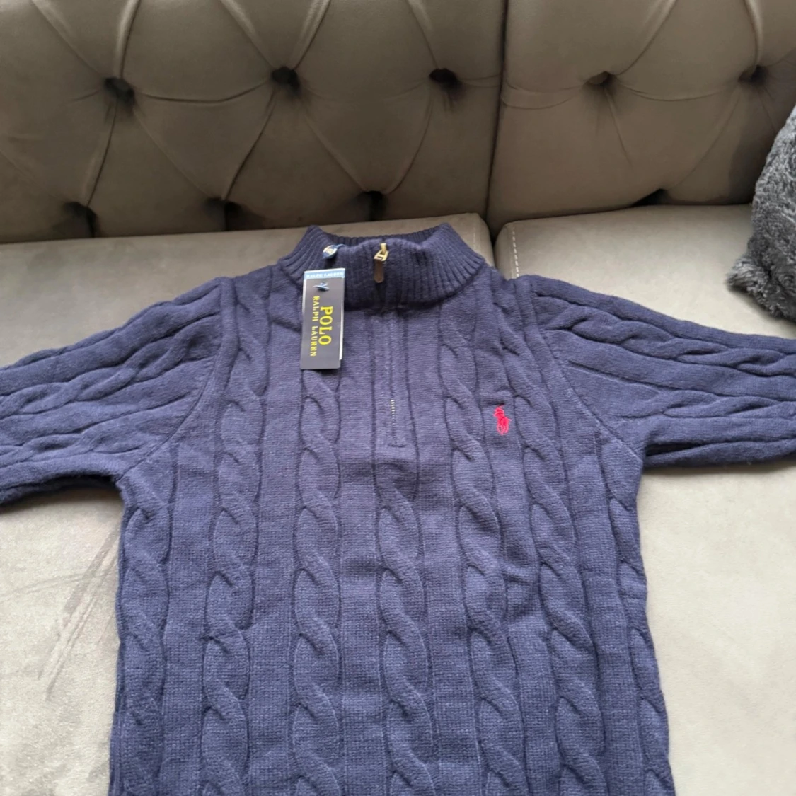 Marinblå stickad polotröja Polo Ralph Lauren Storlek S/XS