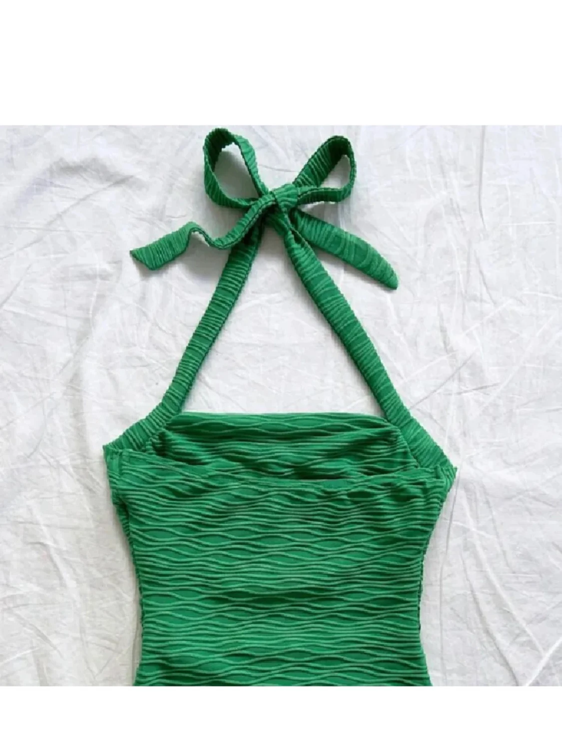 Grön ribbad halterneck topp - 1