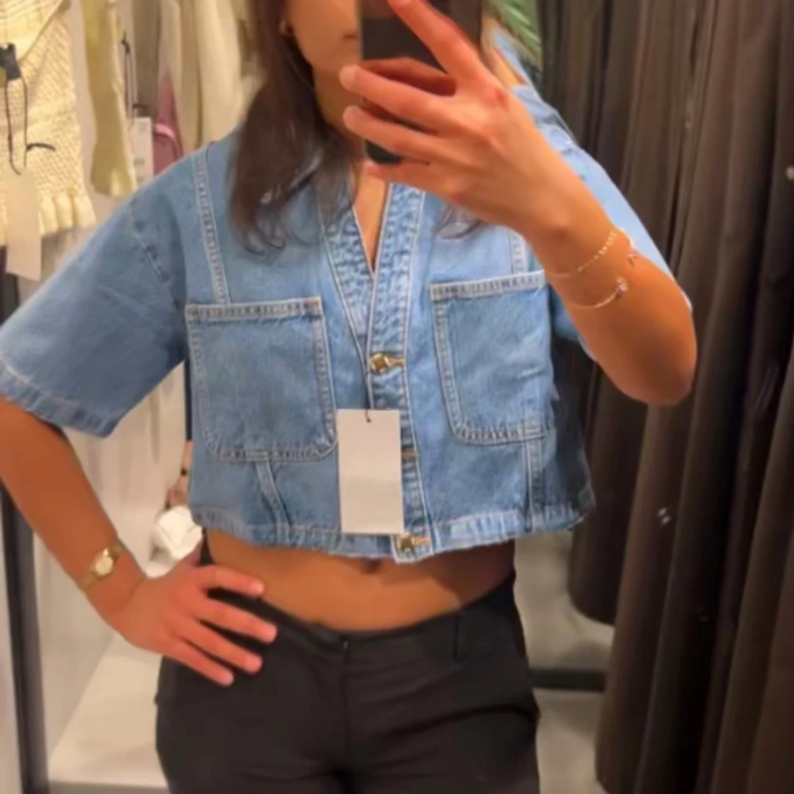 Croppad jeansskjorta från Zara - 1