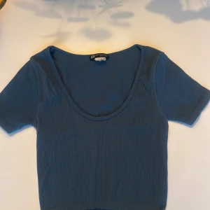 Blå ribbad croppad topp från Zara - Kort t shirt som sitter tajt