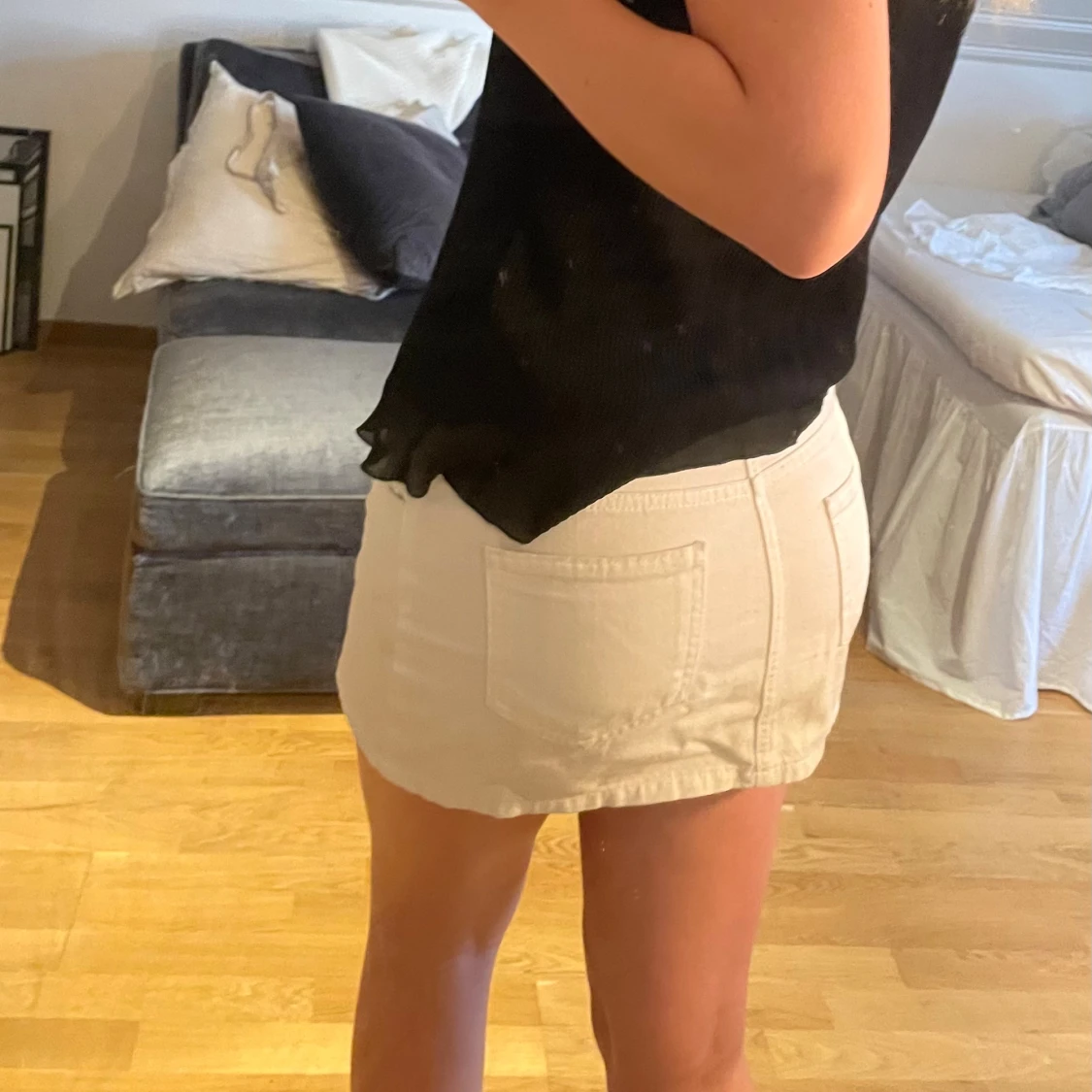 Vit jeanskjol med fickor - 2