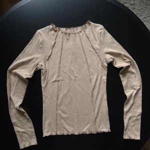 Beige ribbad långärmad topp - Säljer en beige långärmad topp med ribbad struktur. Toppen har dekorativa sömmar framtill som ger en cool detalj. 