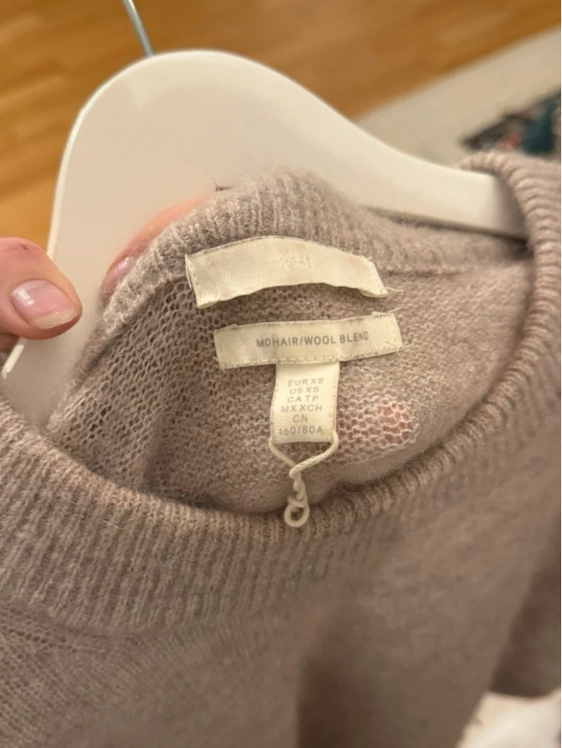 Beige stickad tröja i mohair/ull XS - 2