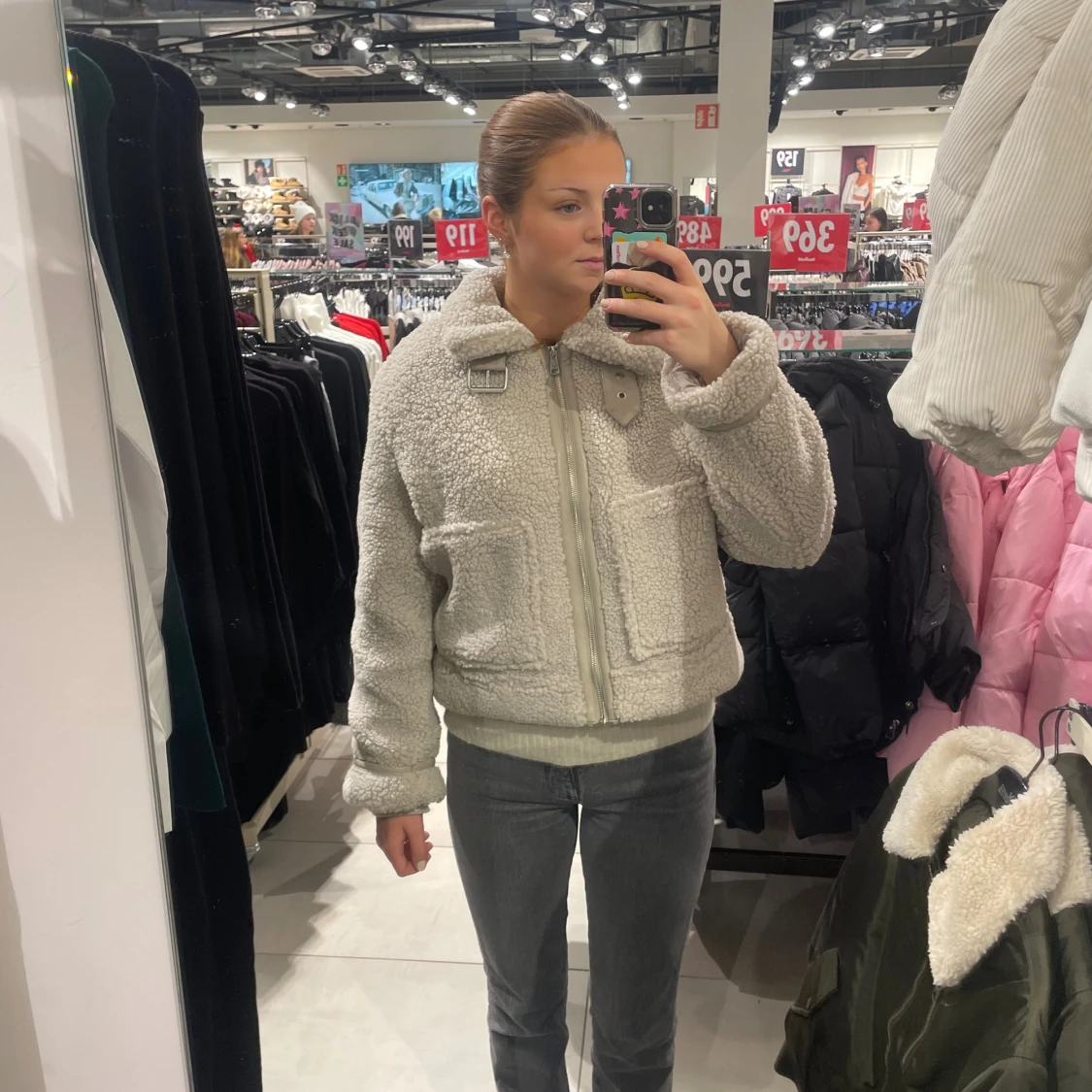 Beige teddyjacka med dragkedja