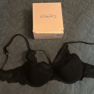 Svart spets-bh från Opium 70C - Säljer en svart bh från Opium i storlek 70C. Bh:n har snygga spetsdetaljer och mesh på kuporna, samt justerbara axelband och dekorativa band framtill. Perfekt för dig som gillar en stilren men ändå edgy look.