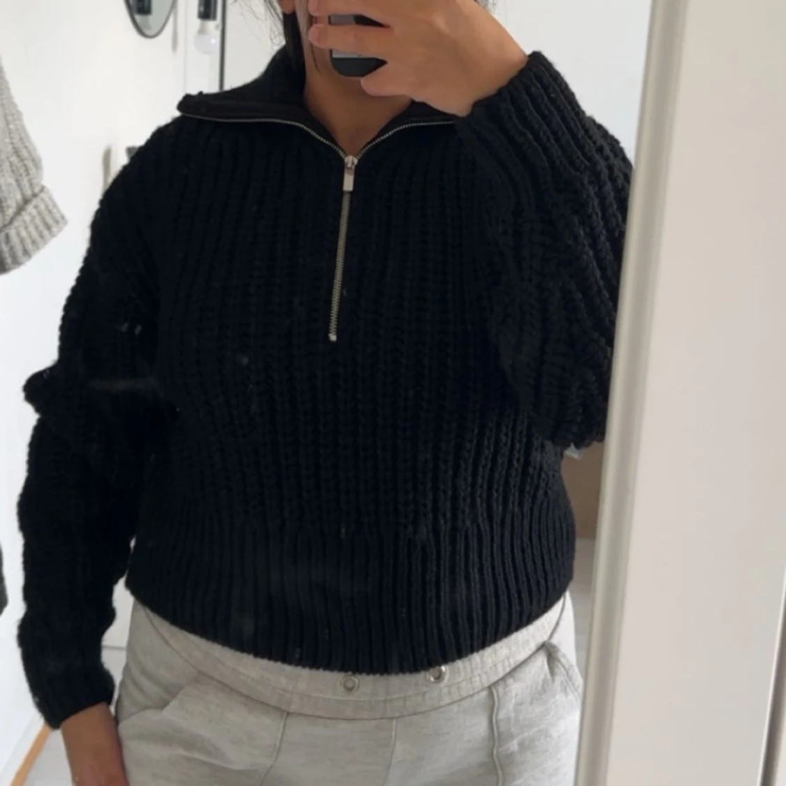 Stickad half zip tröja i två färger - 1