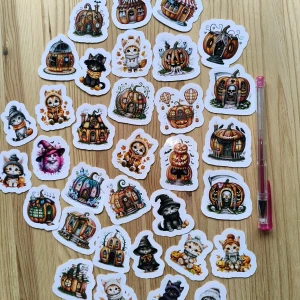 33st Halloween klistermärken  - 33stl klistermärken med halloween- och kattmotiv, 