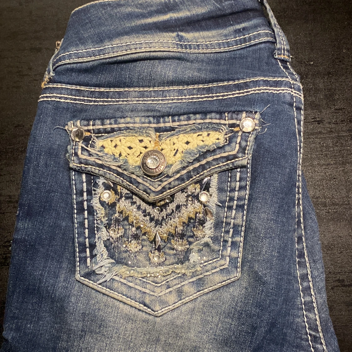 Miss me low waist blå bootcut jeans med broderi - 1