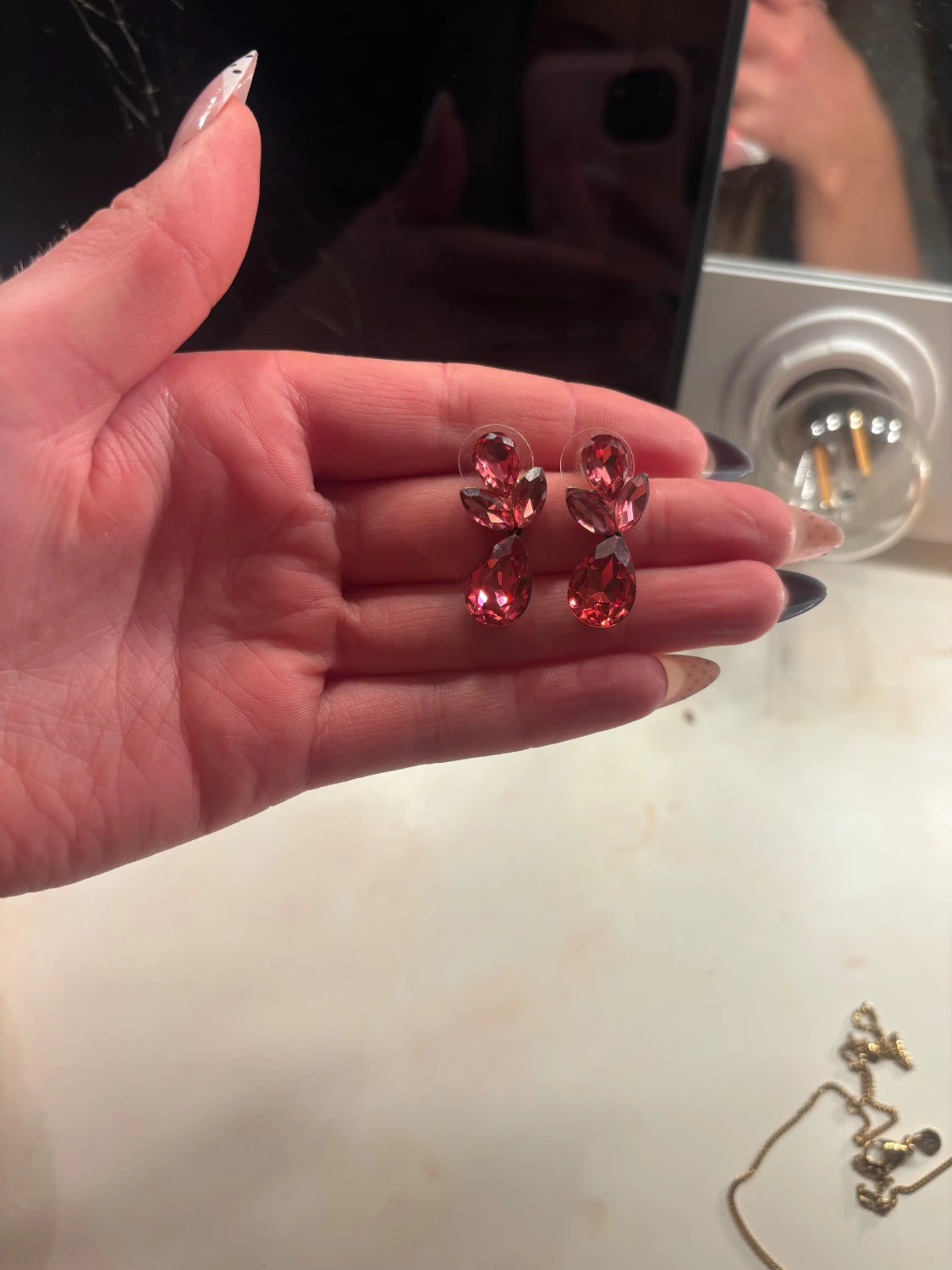 Rosa statement örhängen med stenar - 1