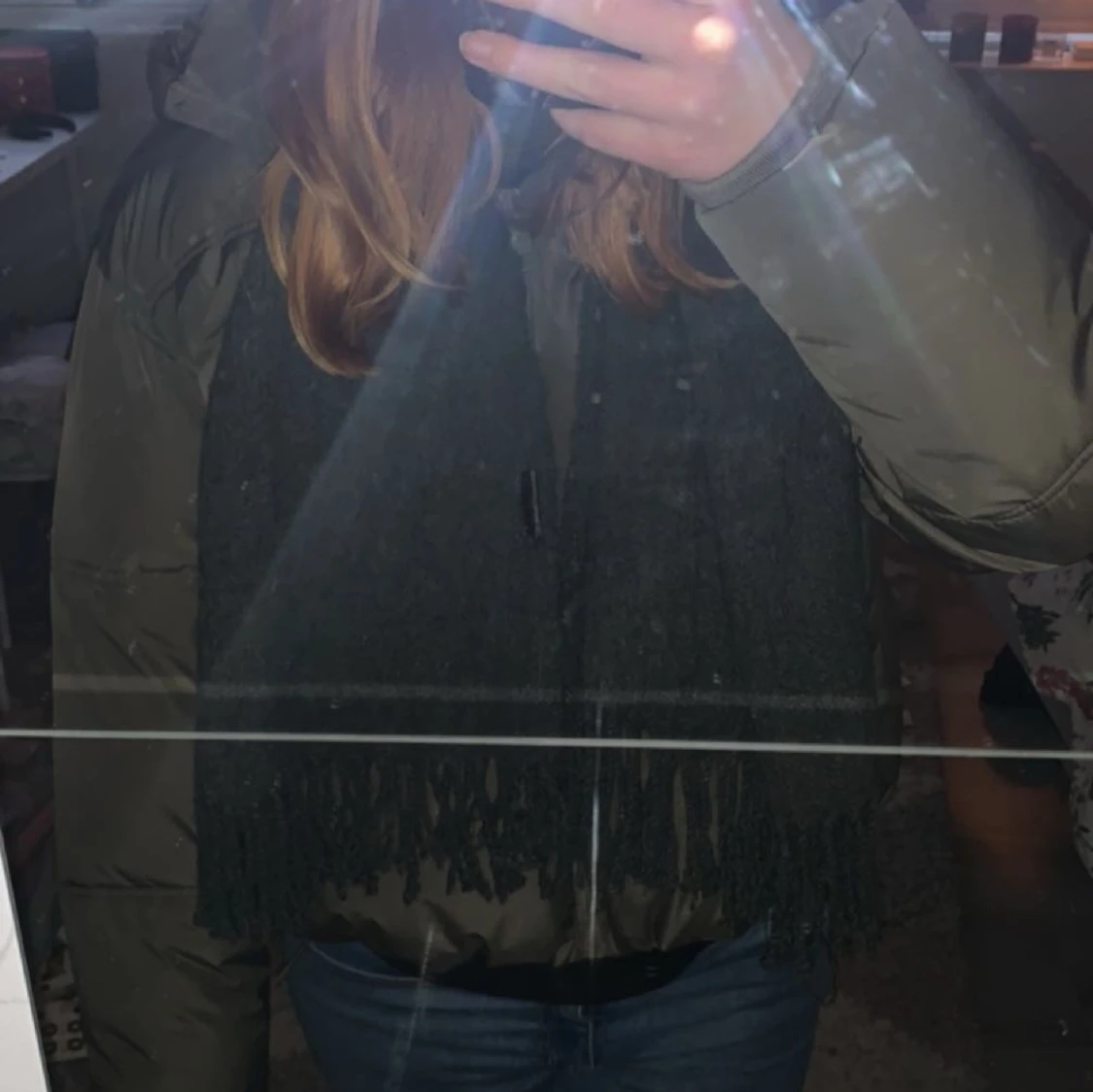 Grön pufferjacka med huva