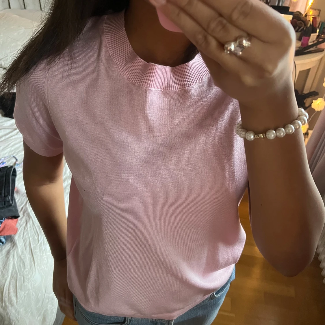 Ljusrosa stickad topp från Lindex - 1