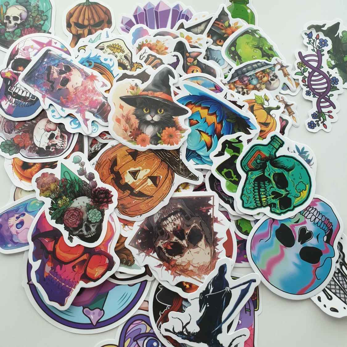 70st dödskalle, pumpa, katt, halloween klistermärken/stickers