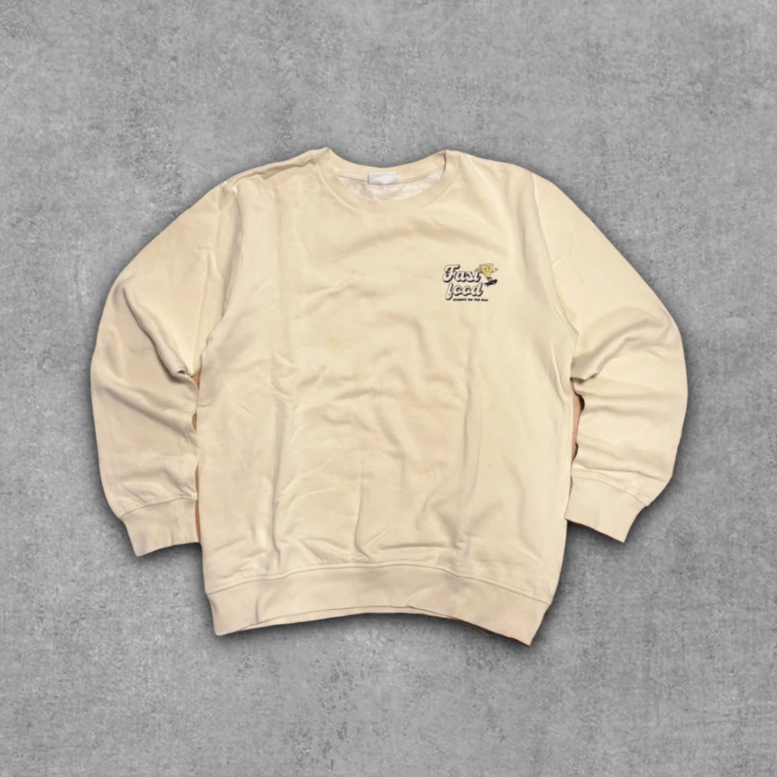 Beige sweatshirt med tryck Fast Food
