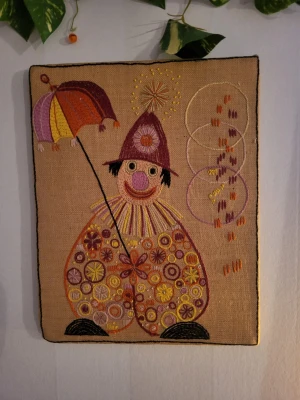 Clown art  - Two holes in the back to hang it by. 43x35x2cm  Bundle discounts: two items 10% off (automatic) three items 15% off, five items 20% off. Message me before purchasing 3+ items for discount.