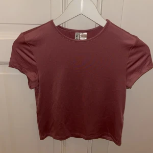 Silver Rosa croppad topp från H&M SILK - Säljer en enkel och stilren mörkrosa croppad topp från H&M Basic. Toppen har rund halsringning och korta ärmar, tillverkad i mjukt och stretchigt syntetmaterial. Perfekt att matcha med jeans eller kjol för en chill look.