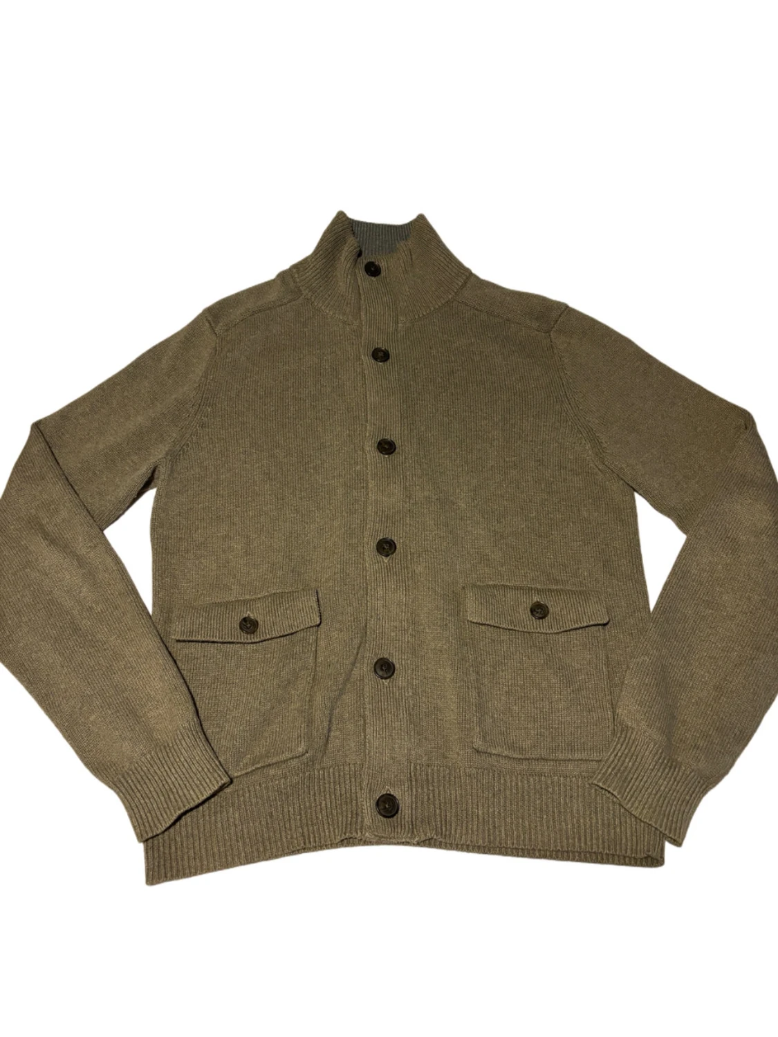 Beige Stickad Cardigan med knappar - 1