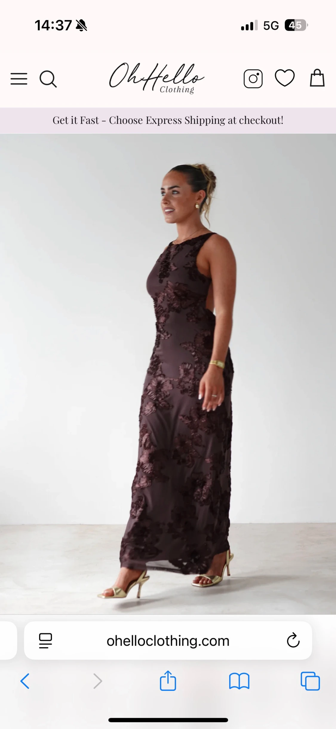 Mörkbrun långklänning med blommor - 4