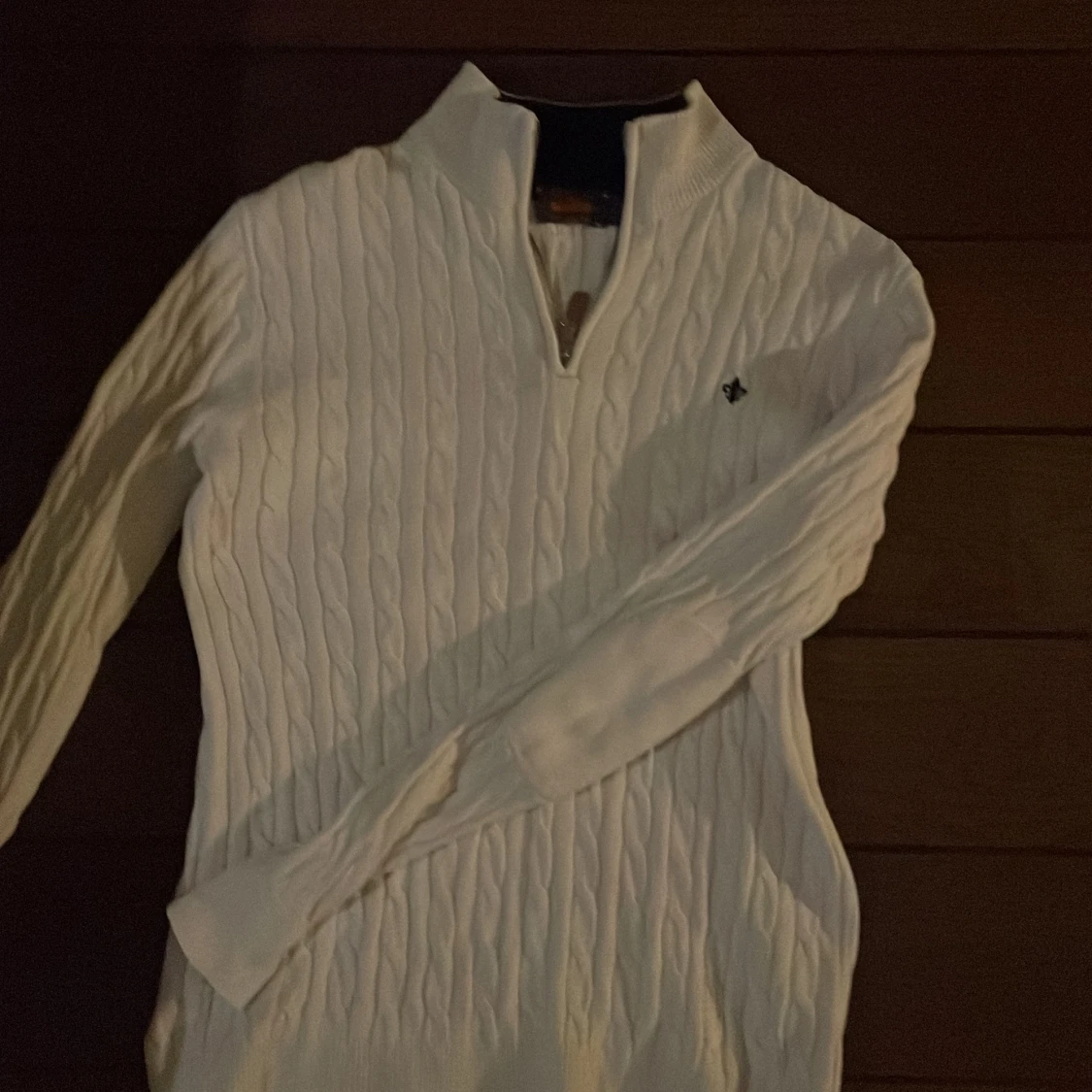 Vit kabelstickad tröja Morris S
