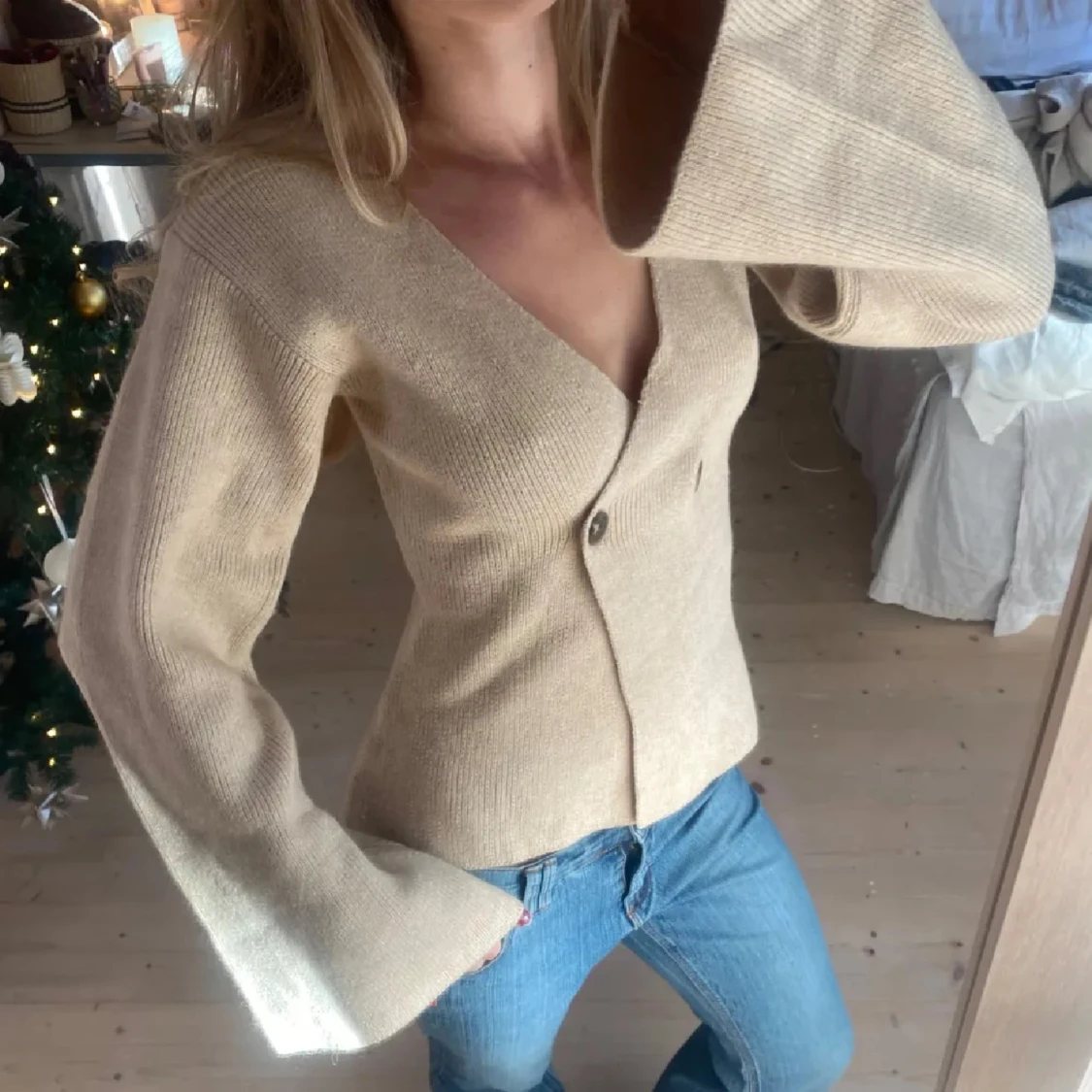 Beige stickad kofta - 91