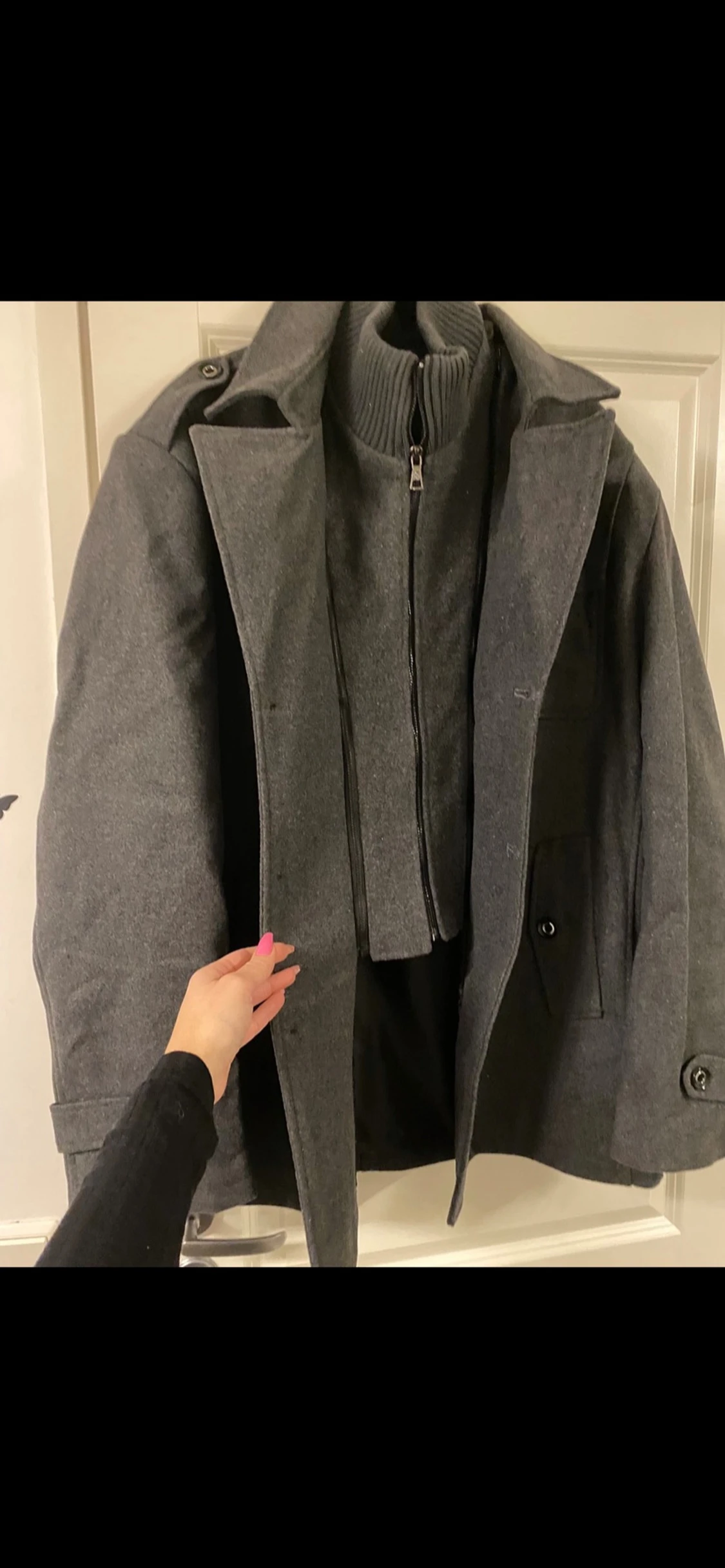 Grå rock med stickad krage - 1