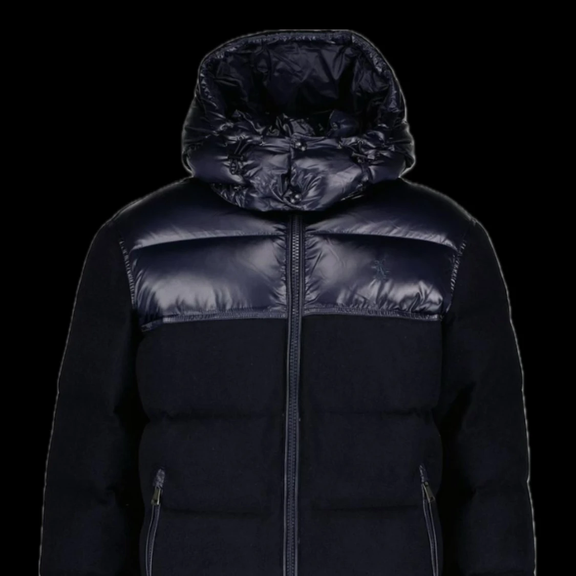 Svart pufferjacka med glansig huva - 1