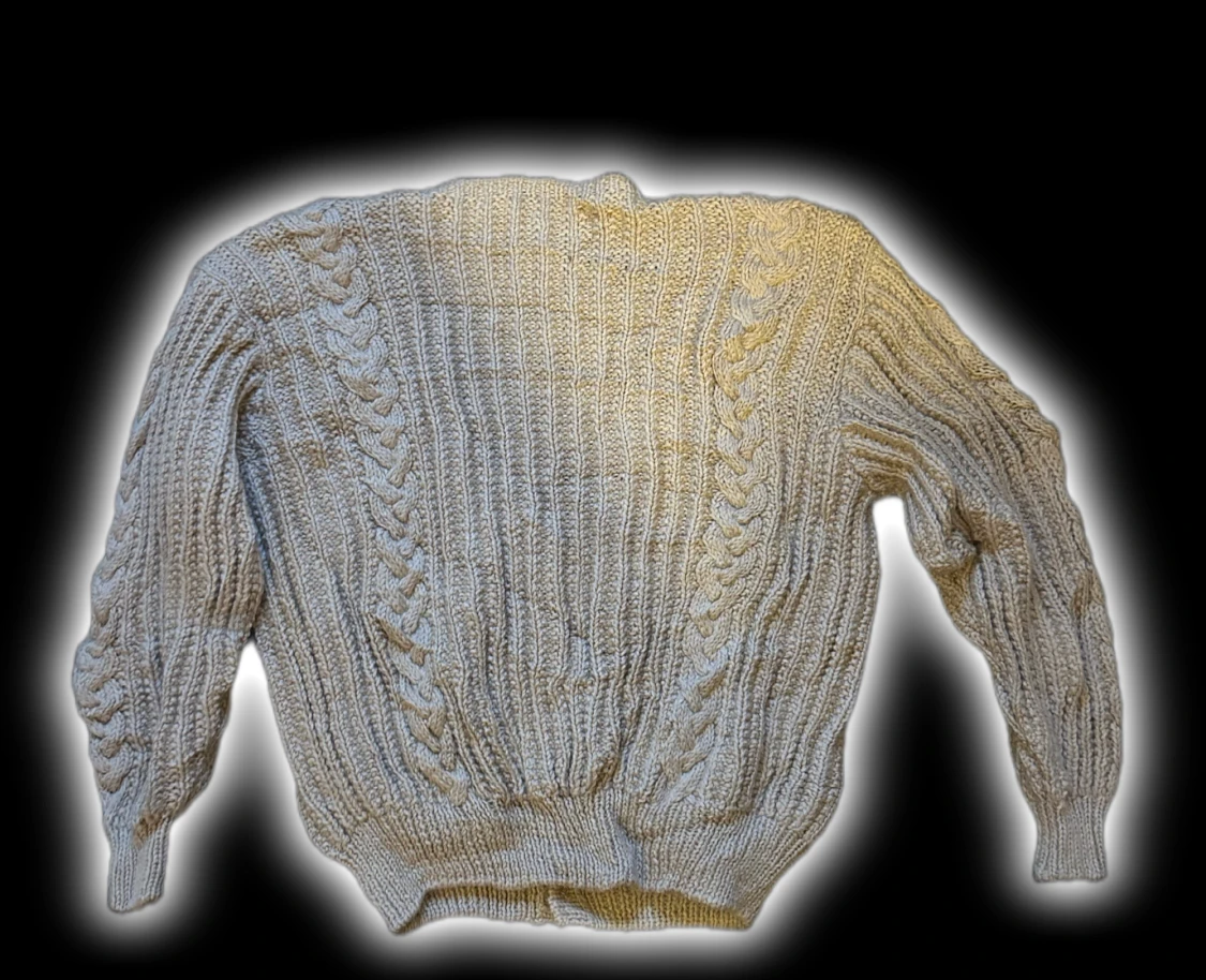 Beige stickad kofta med flätmönster - 2