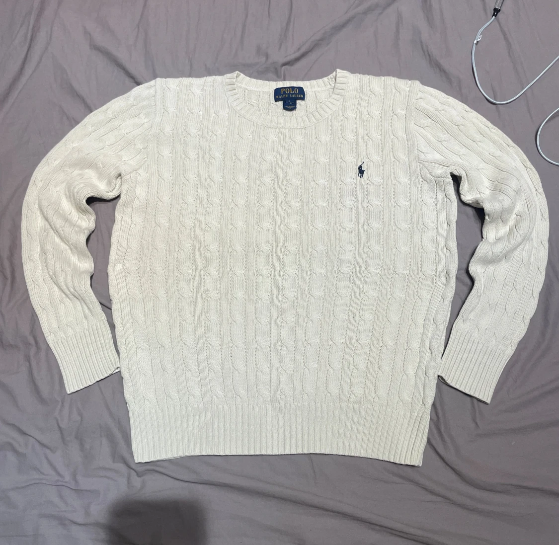 Vit kabelstickad tröja från Polo Ralph Lauren - 1