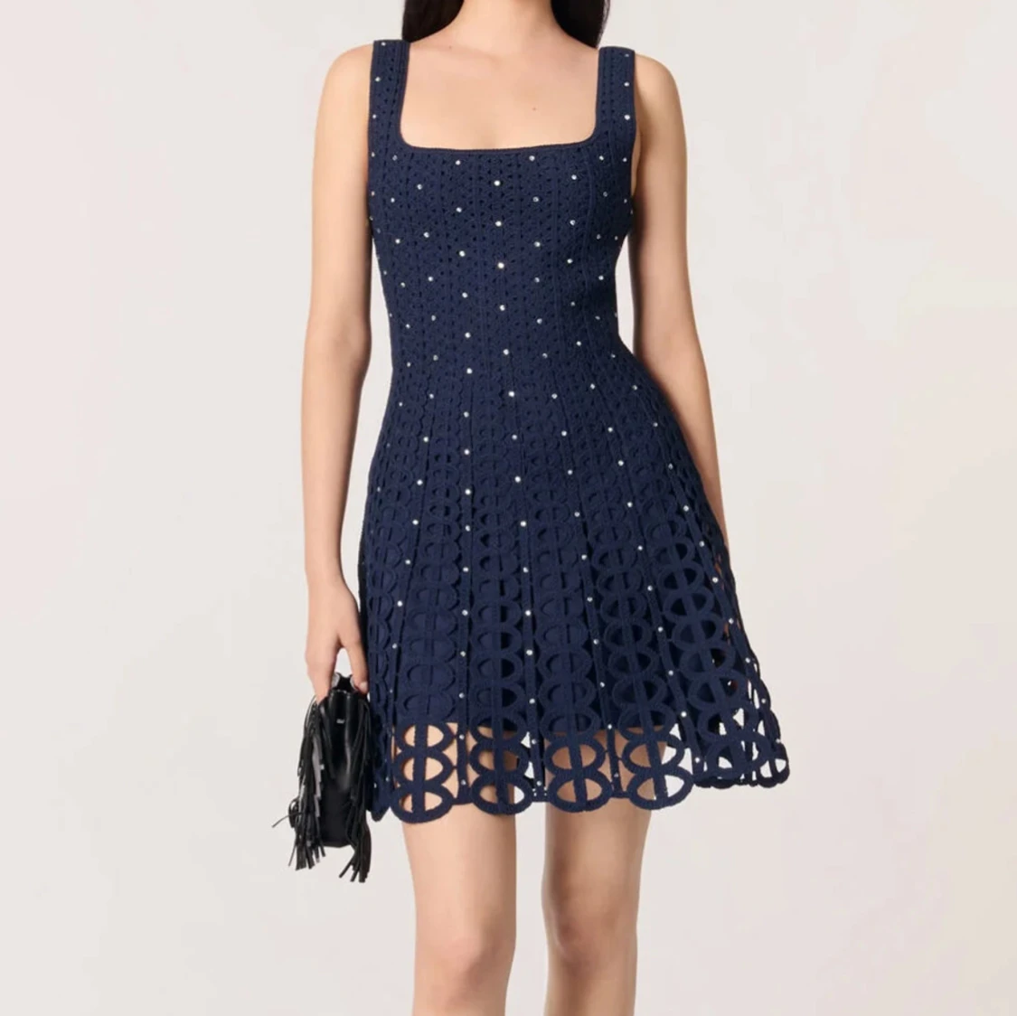 Maje marinblå kort klänning med rhinestone