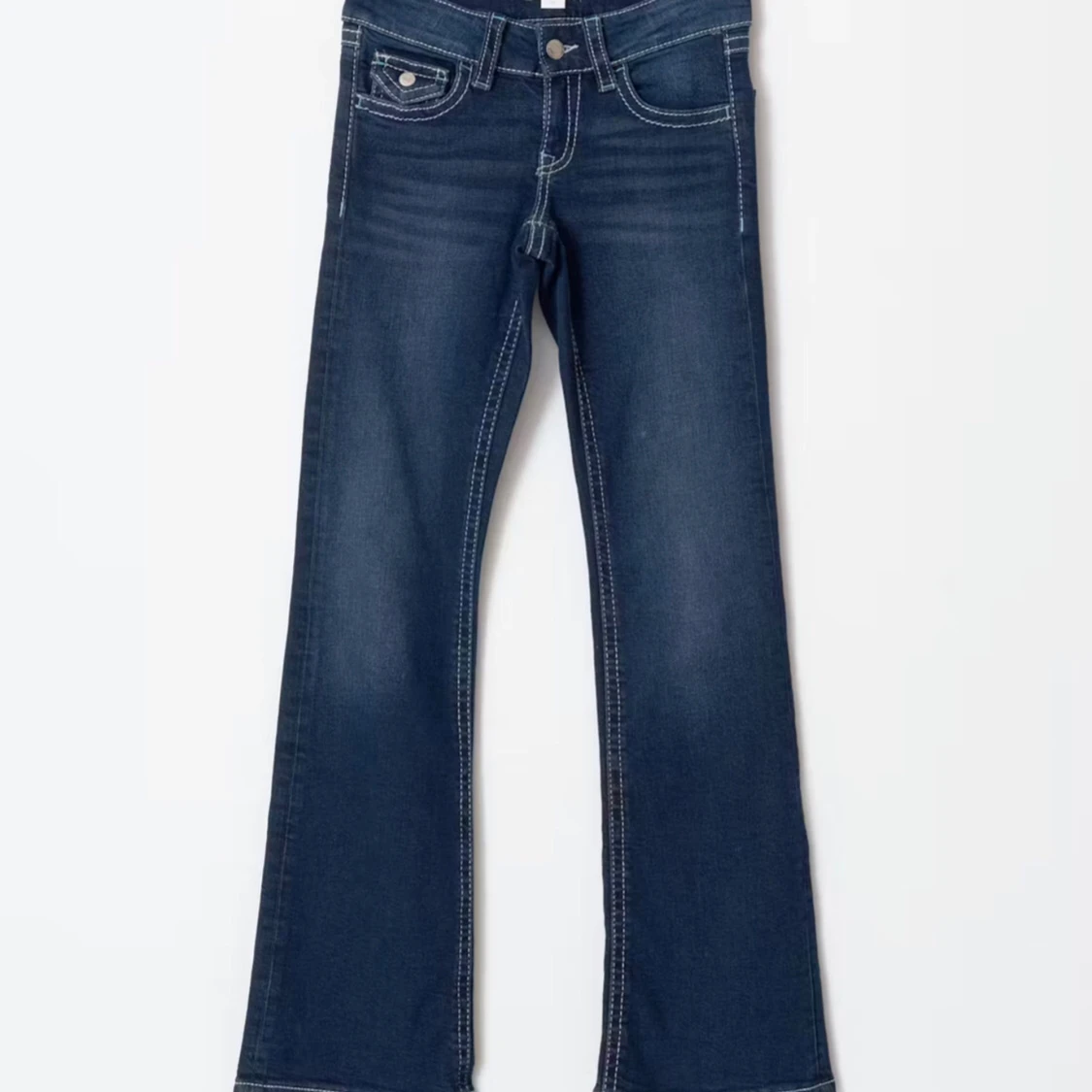 Mörkblå bootcut jeans med kontrastsömmar - 2