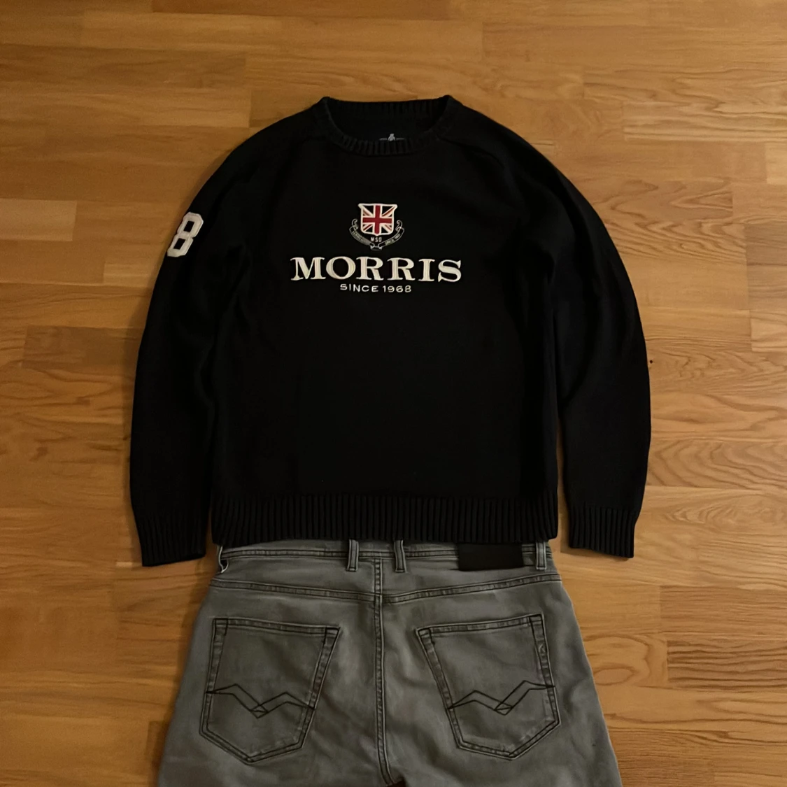 Stickad Morris tröja mörkblå