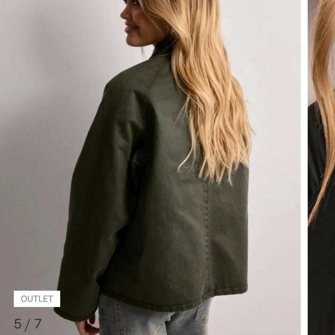 Grön quiltad jacka med kontrastkrage - 2