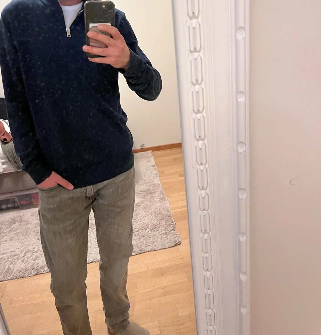 Mörkblå stickad half zip tröja