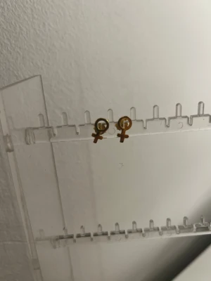 Guldörhängen med kvinnosymbol - Säljer ett par små, stilrena örhängen i guldfärg formade som kvinnosymbolen. Perfekta för dig som vill ha ett statement-smycke med enkel design. Passar till alla tillfällen och är lätta att matcha med andra smycken.