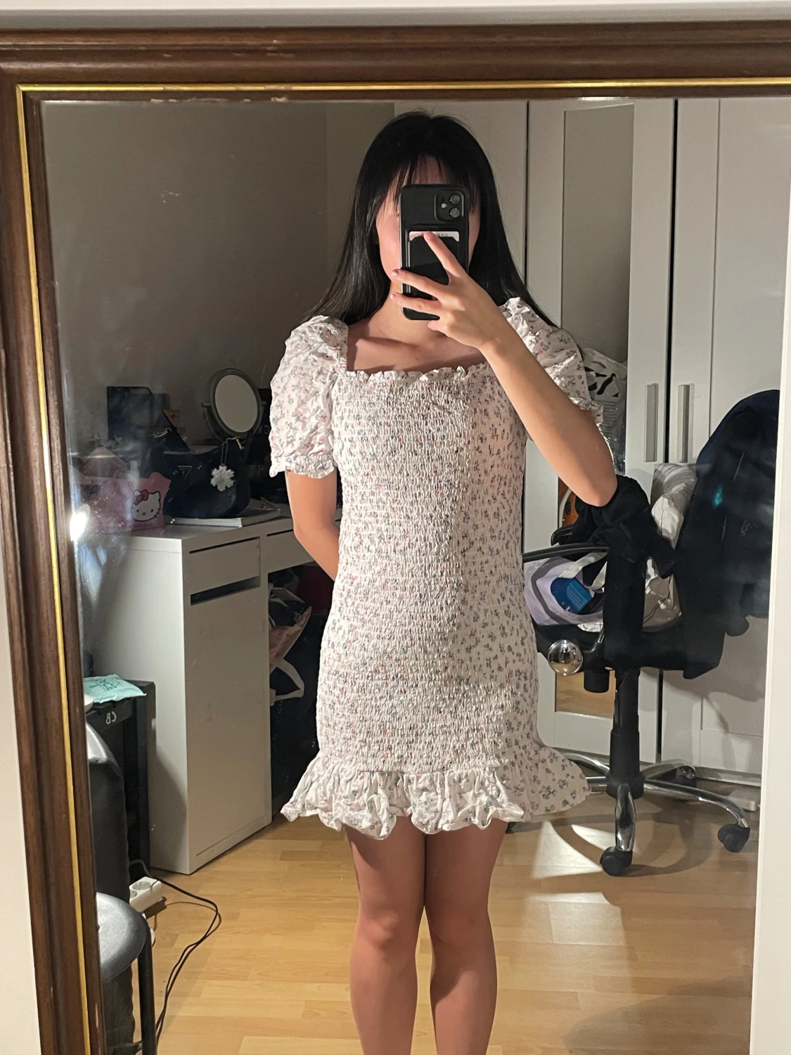 Vit blommig kortklänning - 2