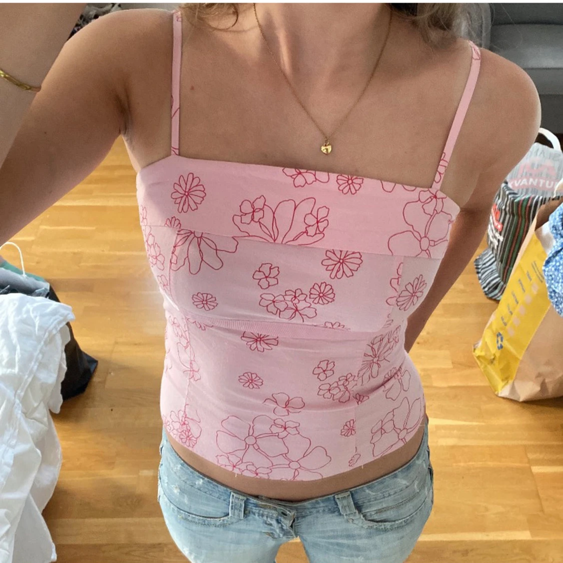 Rosa blommig topp med dragkedja - 2